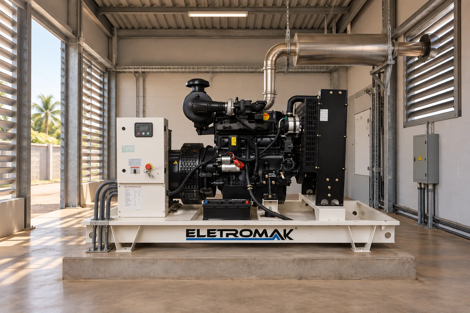 ELETROMAK generator in an industrial plant room — illustrative installation scene